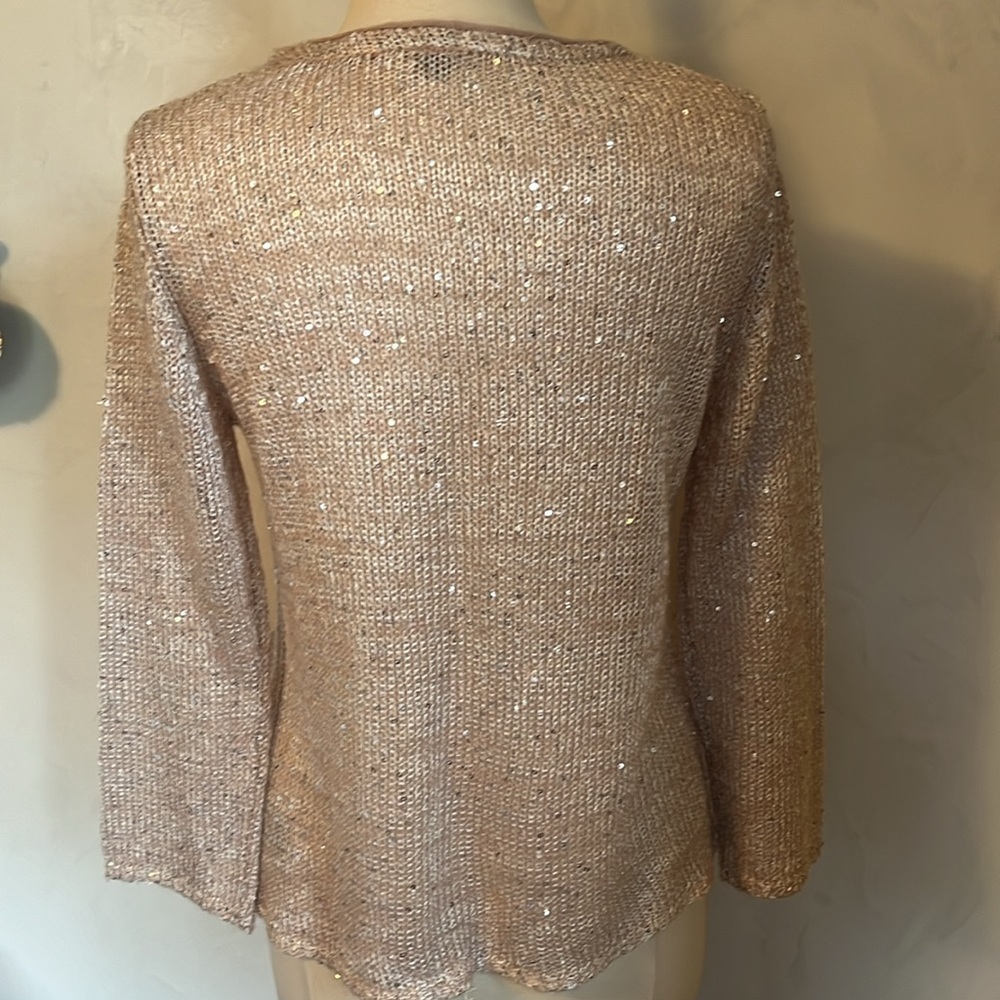 Taylor Marc’s Pink sequins light weight semi shear cardigan w/pockets Size Large - Picture 4 of 11
